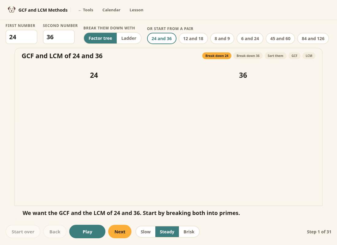 Preview of GCF and LCM Methods