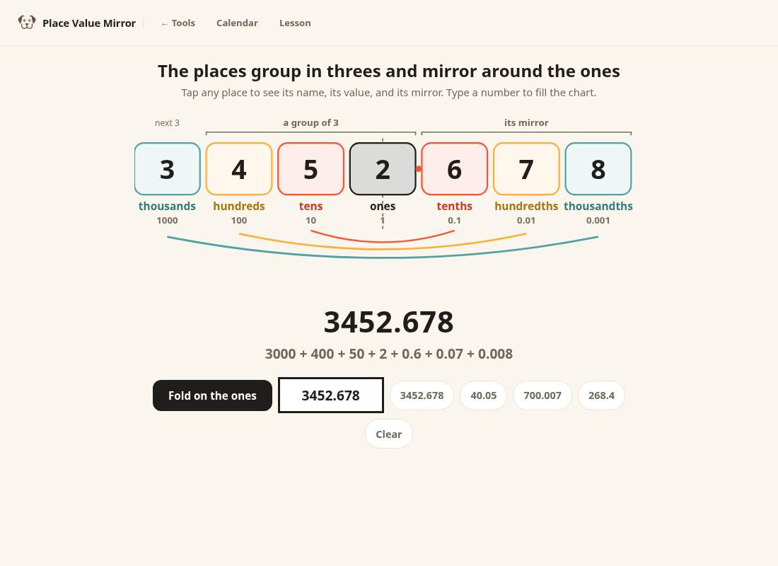 Preview of Place Value Mirror